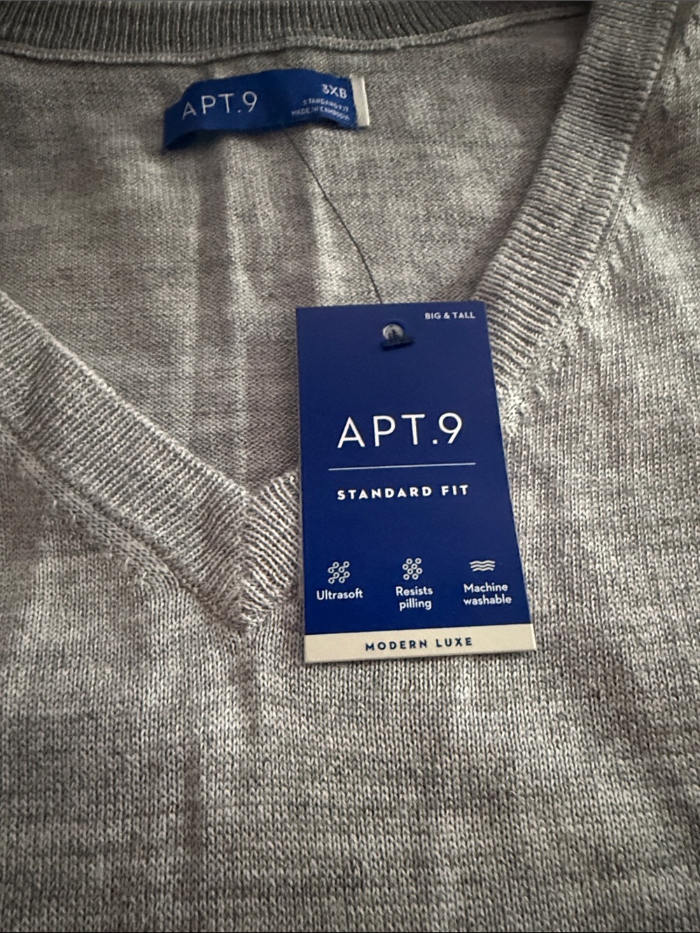 NWT-Apt. 9 Men's Heather Gray V-Neck Sweater - Picture 2 of 3
